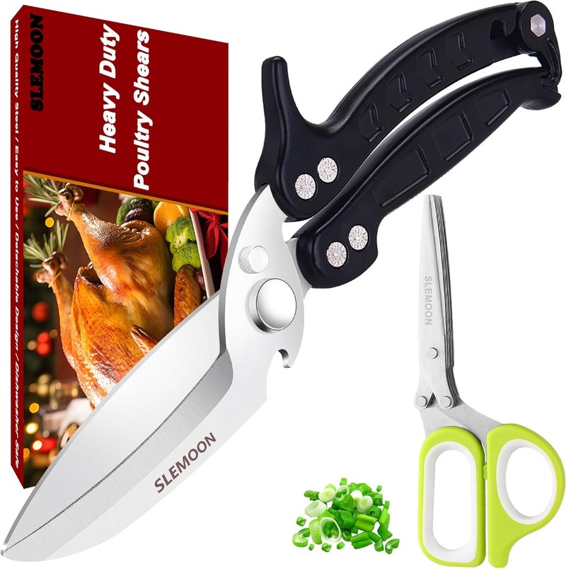 SLEMOON Heavy Duty Poultry Shears for Chicken Meat, Multipurpose Kitchen Scissors for Food, Herb Scissors With 5 Blades and Cleaning Comb, Cool Gadgets Tools 2024 Green, 2pcs Set, Black - Image 1